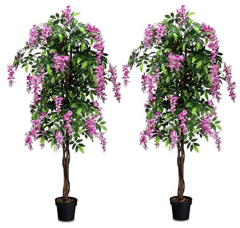 Goplus 6FT Ficus Artificial Tree, 2 Pack Fake Wisteria Tree in Nursery Pot, Greenery Faux Floor Plant, Tall Artificial Plants for Indoor Outdoor Bedroom Living Room Decor