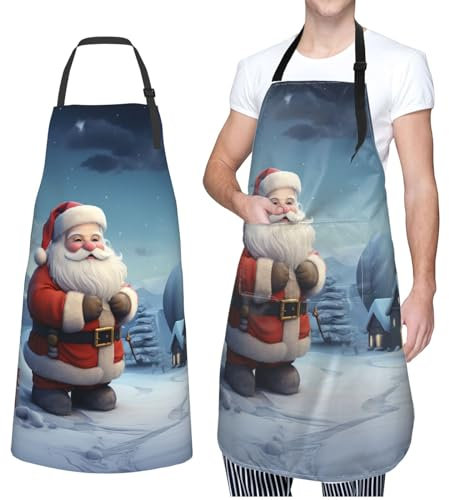 GFLFMXZW Schürze für Damen und Herren, wasserfeste Schürzen, Kaffee- und grüne Blätter, verstellbare Lätzchen, Arbeitsschürzen zum Geschirrspülen, Weihnachten, Winter, Weihnachtsmann, EinheitsgröÃŸe