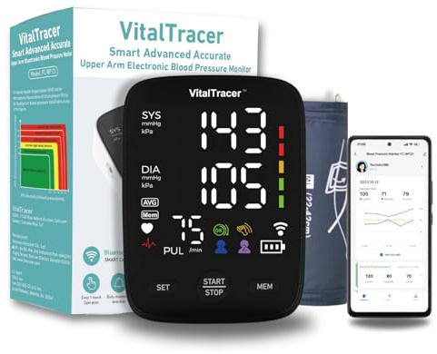 Travel-Size Blood Pressure Monitor for Home Use_Advanced Accurate Smart Automatic Device with illuminated LED Display, Bluetooth for Communication with Apps, Irregular Heartbeat Detection_FDA Approved