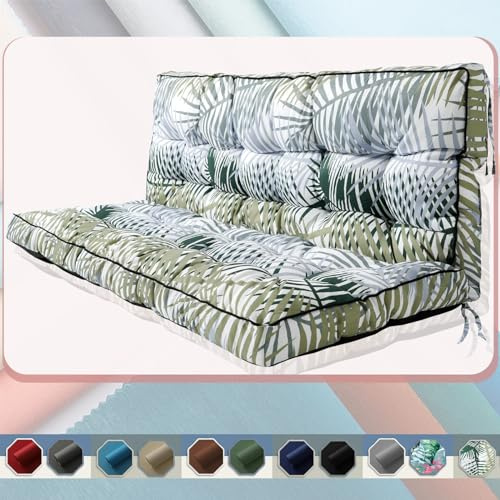 2-3 Seat Swing Replacement Cushion, Outdoor Bench Cushions with Backrest Thicken 4, Patio Furniture Garden Porch Loveseat Glider Pad Anti-Fading Waterproof (Green Leaves, 40x55in)