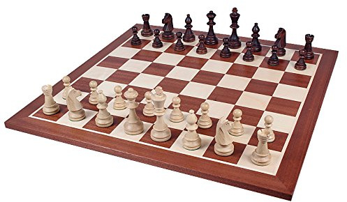 Sunrise Chess & Games Staunton Nr. 6 Figuren im Holzkoffer | Handgeschnitzte Buchsbaumfiguren, Beschwert und gefilzt, Dunkle Holzkassette, Klassische Form