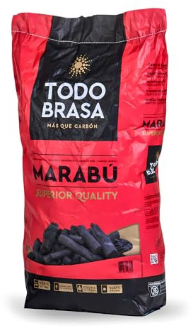 TODOBRASA Carbón Vegetal Barbacoa MARABÚ Premium Ecológico · Saco 10 KG Doble Protección Caja Anti-Rotura · Carbón BBQ Calidad Profesional Nacional · Especial Parrilla Vasca & Horno Brasa Jospering