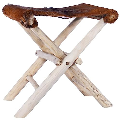 AUUIJKJF Home Outdoor Sonstiges: Klapphocker, echtes Leder und massives Teakholz