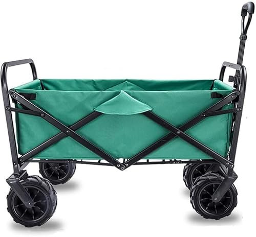 Suuim Einkaufswagen, zusammenklappbar, Campingwagen/Wagen – zusammenklappbar, robuster Stahlrahmen, Garten-/Strandwagen/Wagen, robuster Mehrzweck-Transportwagen, Handwagen (grün)