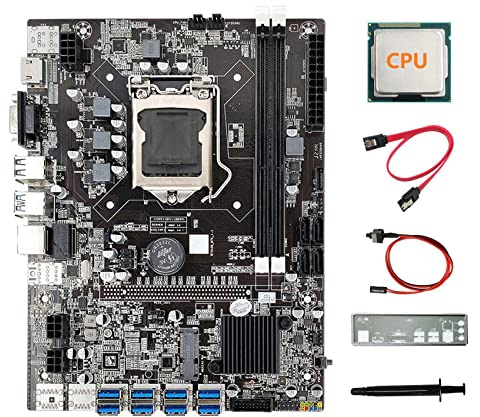 AMIUHOUN B75 ETH Mining Motherboard 8 x USB + CPU + Schallwand + -Kabel + Schalterkabel + Thermofett LGA1155 B75 USB BTC Motherboard