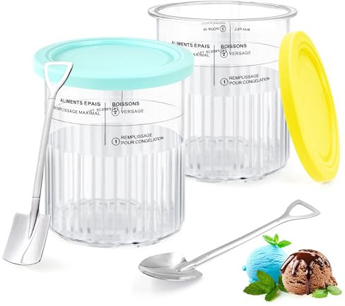 LYLIDIA Récipients à Crème Glacée de Rechange 2 Pièces Pots de Crème Glacée pour Ninja Creami Pintes Crème Glacée pour Accessoires Machine À Crème Glacée Ninja NC500 NC500C NC501 NC501C Série