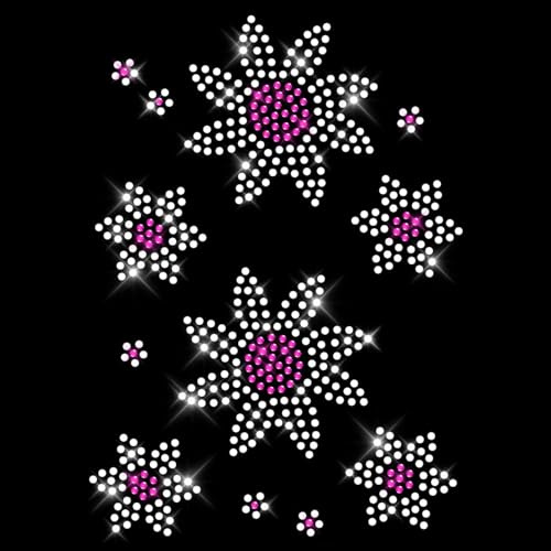 Glitzerdeals Bügelbilder Karneval Strass Blumen Set - Kleine Aufbügler für Textilien in Pink - Bügelmotiv Blume