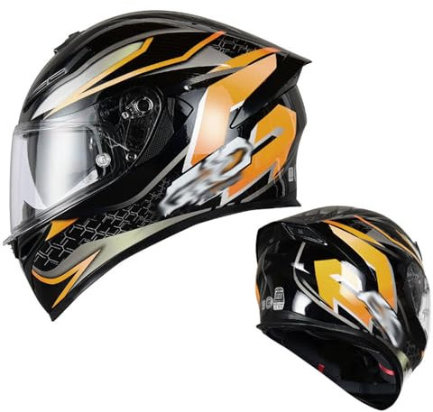 YPDOPORA Integralhelm Für Motorradfahrer Mit Doppelvisier, Sonnenschutz Für Männer Und Frauen, Motorrad-/Moped-/Straßenradhelm, DOT/ECE-Geprüft,Orange,3XL61~62cm