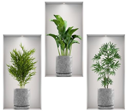 Wandtattoo Pflanzen 3D Grüne Pflanze Wandsticker Topfpflanze Wandaufkleber Blumen Kaktus Wandbilder Bonsai Vase Selbstklebend Wall Sticker Entfernbarer für Küche Wohnzimmer Bad Büro Wanddeko (B)