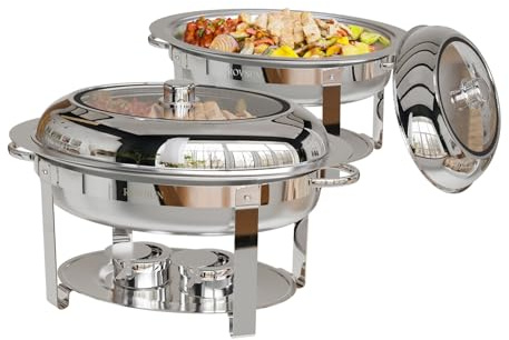 ROVSUN 2 Stück ovale Chafing Dish für Buffet, 6QT Edelstahl Chafing Dish Buffet Set mit Glasdeckel, Chafers und Buffet Wärmer Sets für Party, Catering, Hochzeit, Bankett, Abschlussfeier