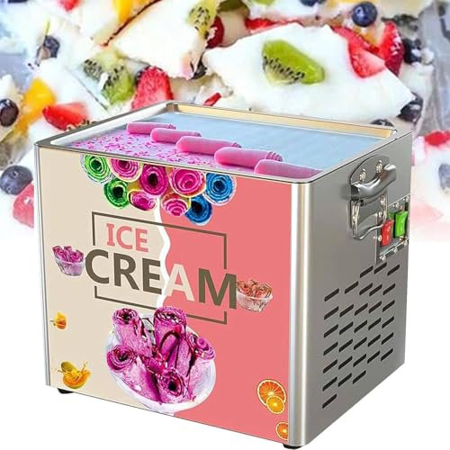 YANGYMM Commercial Square Fried Ice Cream Roll Machine, 330W Countertop Electric Stir Fry Ice Cream Rolled Maker, Yogurt Ice Pan Rolled Machine for Restaurant Bars Cafes