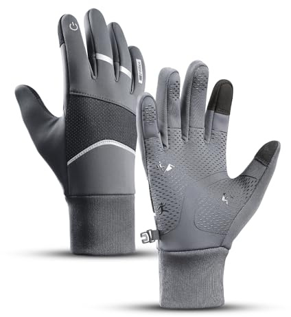 Vilico Fahrradhandschuhe, Winter, Herren, Damen, spritzwassergeschützt, Touchscreen-Handschuhe, rutschfest, Winddicht, für Radfahren, Laufen und Skifahren-Grau, Größe L
