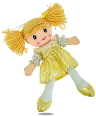 Teorema - Carlotta Bambola di Pezza con Vestitino Colorato Ricamato, Bambola Stoffa con Capelli di Lana, Giocattolo per bambini, Altezza 30cm