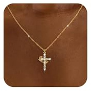 RIXERKOC Collier Croix Couronne pour femmes Collier pendentif Croix Couronne rotative plaqué or 18K Bijoux Croix de Foi Bijoux de Mode Cadeaux pour la Fête des Mères Pâques Baptême
