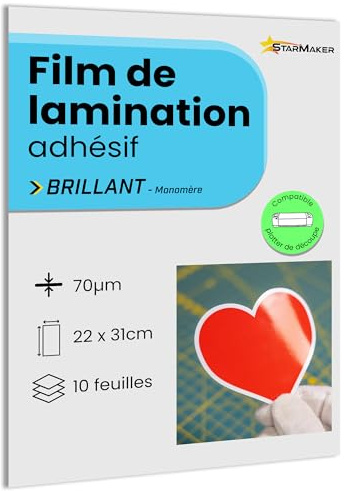 10 fogli A4, 22 x 31cm, laminazione a freddo LUCIDA - Pellicole autoadesive per foto e adesivi, compatibile plotter da taglio