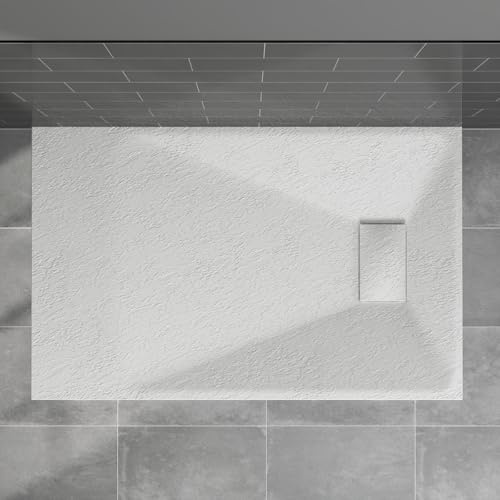 Blümme Rectangle Shower Tray 1200x700mm Bathroom SMC Slip-Resistant Flat Shower Base for Shower Enclosure Cubicle and Wetroom White