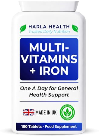 Multivitamins with Iron – 180 Vegetarian Tablets (6-Month Supply) | Daily Energy, Immune Support & Overall Wellbeing for Men & Women | UK Made, GMP Certified