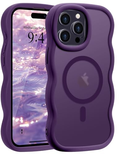 Pepmune Cover per iPhone 15 Pro Compatibile con MagSafe, Viola | Cornice Ondulata Forma Magnetica Custodia. Traslucida Opaca Protettiva Sottile Antiurto Case per Donne Ragazze.