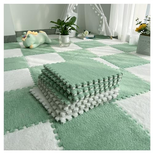 KUANGGE 12 Stück quadratische Schaumstoff-Teppichfliesen, verdickte, Flauschige, ineinandergreifende Plüsch-Bodenmatte, weicher, Rutschfester Puzzle-Spielteppich für das Schlafzimmer, 30 x 30 cm (FA