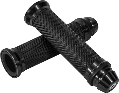 Tunejoy Manopole Manubrio Moto 22mm Manopole Universali per Motociclo in Gomma Alluminio Antiscivolo per Motocicletta Scooter Quad Cruiser Off Road Nero