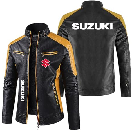 Seroni Gemütliche Motorradjacke Für Herren Für SU.ZU.K.I Verdickter Rennanzug Grafische Lederbekleidung Slim Fit Oberbekleidung PU-Leder Radtrikot Nähte-HuangS||L