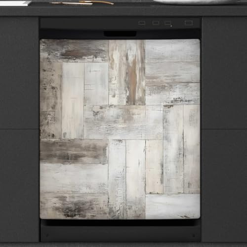 Mexpekil Couverture magnétique de lave-vaisselle en bois avec texture de plage vintage 58,4 x 66 cm, autocollant décoratif imperméable pour lave-vaisselle pour appareils de cuisine