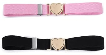Weenwill Cintura Elastica Cinture per Bambini,2 Pezzi Regolabile Intrecciata Elastica Cintura Forma di Cuore Bambina Elegante per Abiti Jeans(Nero,Rosa)
