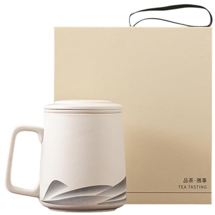 Monozoz Taza infusora de té | Vaso infusor de té de cerámica mate de 360 ml | Hervidor de té con filtro de esmalte negro pintado a mano para hombres y mujeres, amantes del té, uso doméstico en el