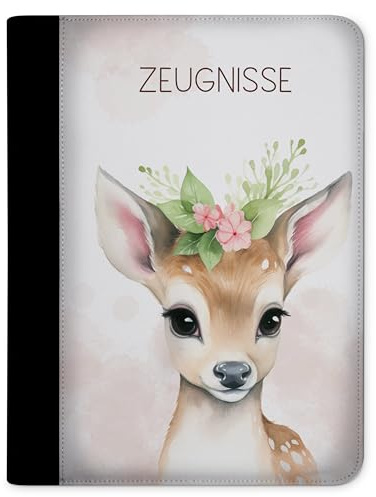 CreaDesign Zeugnismappe A4 – Reh Bume – für Mädchen – Dokumentenmappe mit 10 Klarsichthüllen