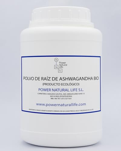 Ashwagandha Pura en Polvo Bio Power Natural Life | Procedente de Agricultura Ecológica | 100% Pura Sin Añadidos | Envase de 1 kg | Producto Vegano