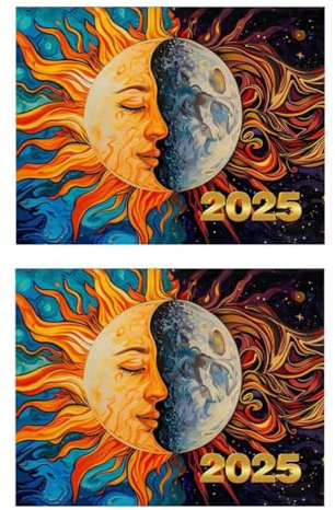 casstaly 2-Teiliger Sonnen- und Mondkalender für 2025, Planungskalender, Kalender, Sonne und Mond, Täglicher und Monatlicher Zeitplan, Planerkalender