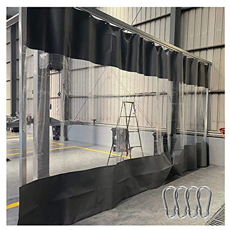 Rideau en bâche Transparente, Rideaux d'extérieur en Vinyle imperméable avec œillets, cloison de séparation Transparente pour ateliers, pergola, sur Mesure (Couleur : côté Gris, Dimensions :