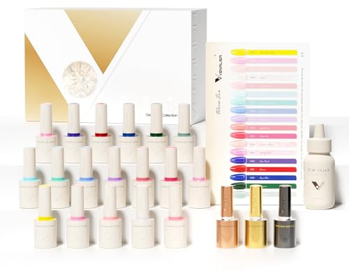 VENALISA Esmaltes Semipermanentes para Uñas 18 Color Juego de esmalte uñas UV Gel Esmalte Blanco Rosa Azul Púrpura Marrón con capa superior y base para gel salón, diseño iniciación manicura V3