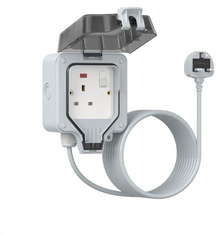Outdoor Extension Lead Waterproof 5M/16ft, External Power Electrical Cable, Outside Switched Socket IP66 Weatherproof Plug Sockets for Garden, 13A/3250W