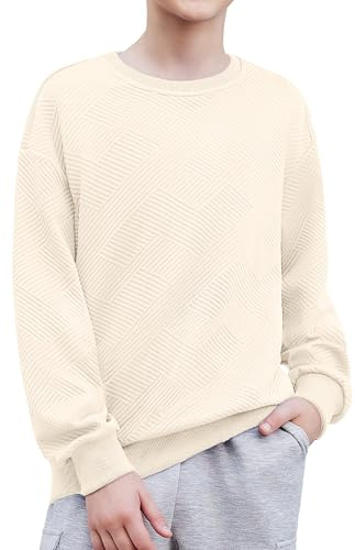Arshiner pojkar sweatshirt rund hals fritid långärmad t-shirt barn basic t-shirt enfärgad pullover mode toppar höst vinter topp 6-14 år, Benvit, 6-7 År