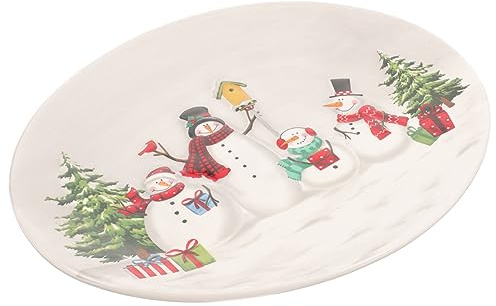 Mipcase Nordic Christmas Embossed Ceramic Serving Plate Oval Dessert Dish for Dinner Table Decoration and Sauce Dipping Elegant Porcelain Plate for Holiday Meals and Gifts