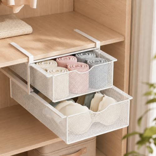 ADVEZO Unterwäsche-Schubladen-Organizer für Schrank, Hängender Ausziehbarer BH-Socken-Lingerie-Aufbewahrungskorb - Doppelschichtiger Mesh-Unterwäsche-Organizer