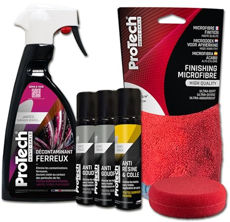 Protech MC - Kit di pulizia auto - Rimozione ferro contro resina e catrame - Confezione professionale con microfibra per auto, tampone applicatore, pulizia auto, 6 pezzi