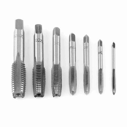 7 Stück Gewindeschneider Set, Metrischer Gewindeschneider Stahlgewindebohrer Gewindebohrer aus Lagerstahl für Holz, Kunststoff Aluminium M3, M4, M5, M6, M8, M10, M12