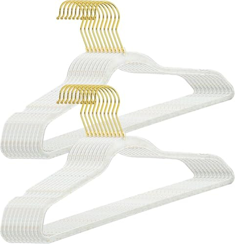Kleiderbügel 20 Stück, Transparent Kunststoff, Mit Goldener Haken und Glitzer, 40x21.5 cm, Rutschfest, Platzsparend, Drehbar, Für Hemden, Kleider, Blusen