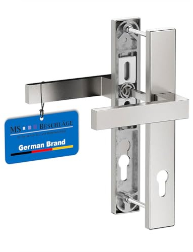 MS Beschläge Schmalrahmengarnitur 92mm Edelstahl-Optik - Türdrücker Langschildgarnitur eckig PZ Lochung - Haustür- Balkontür- Nebeneingangsbeschlag 248x37mm (Drücker/Drücker, Türstärke 55-70mm)