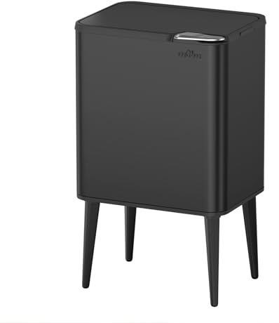 mVm Kitchen Bin, 50L Rubbish Bin, Stainless Steel Push Top waste bin with Lid,Fingerprint-Proof, Odour Seal, Large Capacity for Home Kitchen & Commercial Use (Black, 50L)