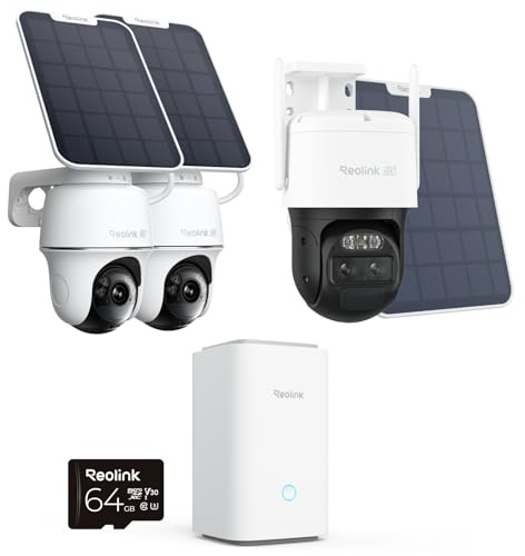 Reolink 4K PT Solar Überwachungskamera Aussen Set Outdoor Akku mit Home Hub, 360° Schwenkbare, Farbnachtsicht, Home Hub+Argus PT Ultra×2+Trackmix 4K