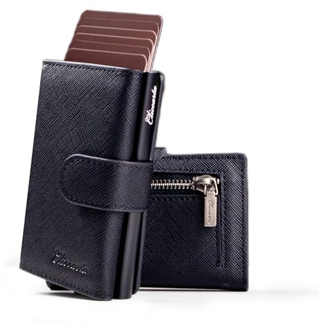 CLICCARTA® Portafoglio Uomo Slim RFID, Porta Carte Uomo Donna con Portamonete e Scomparto Banconote, Compatto ed Elegante, Idea Regalo (Nero Saffiano)
