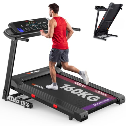 Laufband mit 15% automatischer Steigung für Zuhause klappbar Profi Walking Pad bis 160kg mit 3,0 PS Motor,14 km/h, LED-Display & App-Steuerung, Treadmills für Home Office