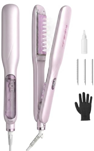 SHEGLAM Lisseur Vapeur, Lisseur Céramique 38 mm | Nano-vapeur anti-chaleur, 90% moins de dommages chaleur, 3 niveaux vapeur, 3 peignes 2B-4C, Dual Voltage, longue tenue