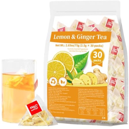 Tisana Al Limone E Zenzero 75g / 2,65oz | Senza Zucchero | Tisana Naturale | Bustine Piramidali (2,5g * 30)