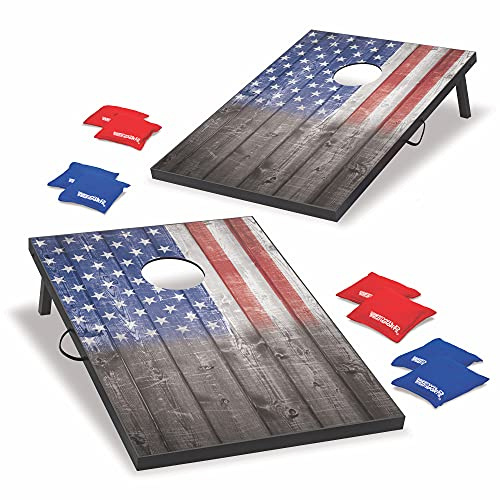 Wild Sports 2 'X3' Stars & Stripes Cornhole Set, Stars & Stripes Cornhole Bag Toss Game, Red/White/Blue