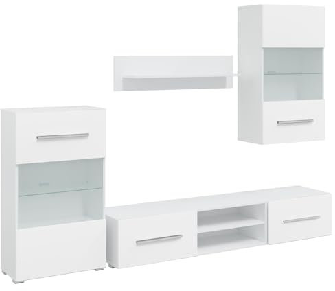 vidaXL 5-TLG. Hochglanz Wohnwand Mediawand TV-Schrank mit LED-Beleuchtung Weiß