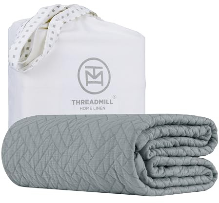 Threadmill Luxury Cotton Blankets for Queen Size Bed | All-Season 100% Cotton Queen Size Blanket | Jacquard Cozy Lightweight, Soft Breathable Coverlet fits Full Size Bed, 90x92 | Scottish Grey